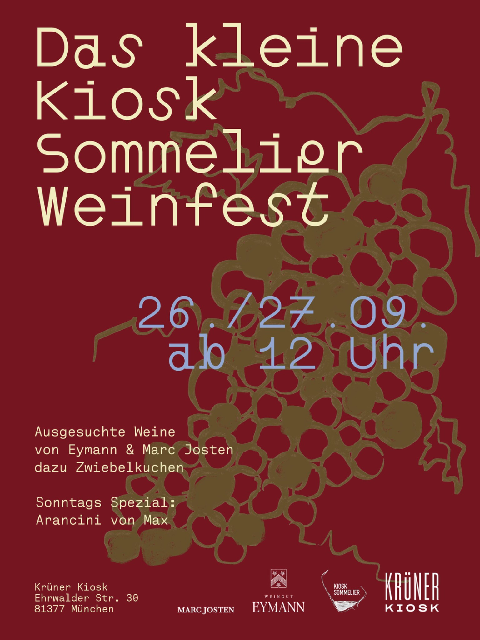 Plakat zum kleinen Kiosksommelier Weinfest am Krüner Kiosk